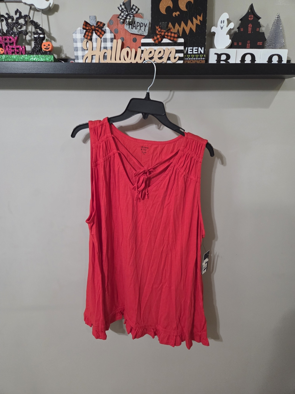 crown & ivy Bright Red Sleeveless Tie-Front Tank